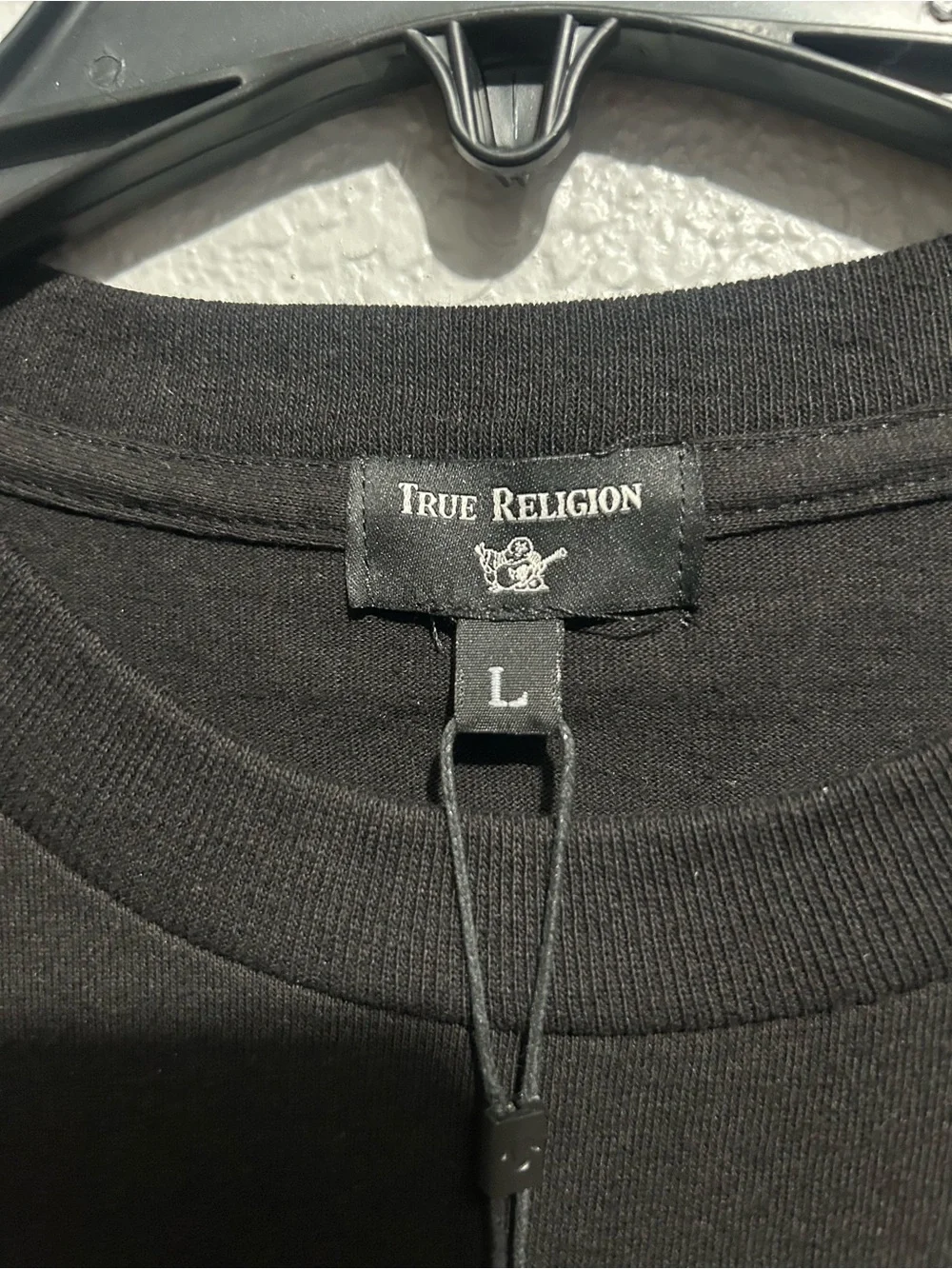 True Religion Black Graphic Tee with Red & Blue Logo